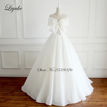 Liyuke преден лък дизайн без презрамки A-линия сватбени рокли с без ръкави дантела нагоре затваряне сватбена рокля