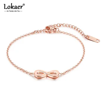 Lokaer Trendy Infinity дамски чар гривни розово злато цвят без презрамки стомана класически връзка верига женски гривна бижута B18091