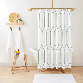 Long Honeycomb минималистичен геометричен модел в градински чай зелено и бяло душ завеса за бани с красив дизайн завеса