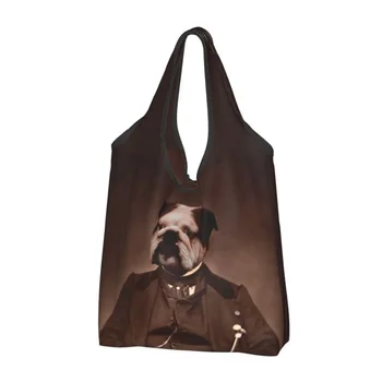 Lord English Bulldog Grocery Shopping Bag Custom Shopper Tote Shoulder Bags Big Capacity Portable British Bulldog Pets Handbag