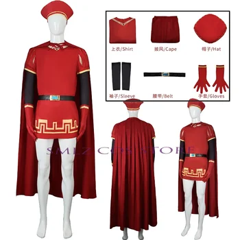 Lord Farquaad Cosplay аниме костюм униформа наметало ръкавица шапка комплект средновековна косплей Хелоуин парти червено облекло за деца жени мъже
