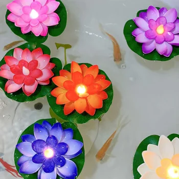 Lotus плаващ фенер водоустойчив декоративен речен фенер плаващ басейн светлина батерия експлоатирани благословия вода лилия свещ светлина