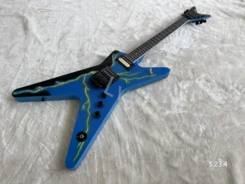 Lvybest Електрическа китара Специална форма Електрическа китара K-образно тяло Blue Lightning Double-Double Pickup Double-shake Vibrato