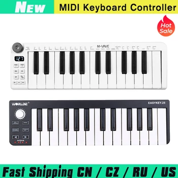 M-VAVE 25-клавишен MIDI клавиатура контролер акумулаторна MIDI контролна клавиатура мини портативна USB клавиатура пиано MIDI контролер