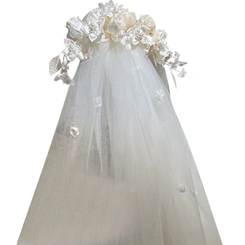 M89E Hen Night Bridal Veil Bride To Be Gift, Bridal Shower, Wedding Veil Flower Buds