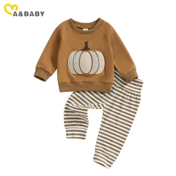 ma&baby 0-3Y Хелоуин новородено бебе момче момиче дрехи комплекти сладък тиква печат дълъг ръкав върховете раирани панталони облекло костюми
