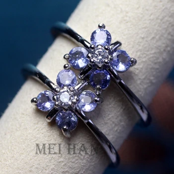 Meihan Natural Tanzanite Plum Blossom 925 Silver Adjustable Women Ring Gem Cutting For Jewelry Making Gift