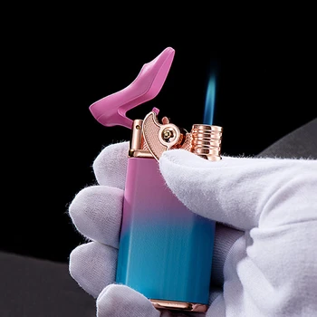 Metal Rocker Запалка с бутан газова горелка Creative Multi Color високи токчета Jet Blue Flame Преносими аксесоари за пушене Gadgets Жени