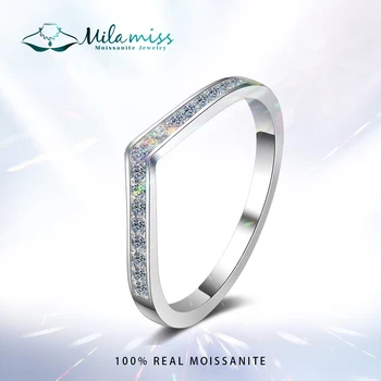 MILAMISS Стифиране годежен мини Moissanite половин вечност диамант сватбена лента 925 стерлинги сребърни брачни халки за жени