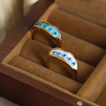 Minar нов шик многоцветен емайл зли очи чар пръстени за жени 18K злато PVD покритие от неръждаема стомана буци отворен регулируем пръстен