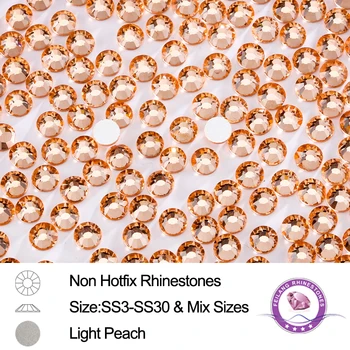 Mix размер SS3 до SS30 светлина праскова Non Hotfix кристал за нокти изкуство декоративни стъклени кристали