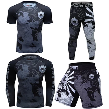 MMA облекло Комплект за компресия Rash Guard Мъже Bjj Jiu MMA тениска + шорти костюм NO Gi Muay Thai Gym Спортно облекло