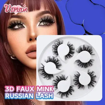 New 5Paris 3D Faux Mink Russian Lash Fluffy Soft Full Strip Reusable False Eyelashes Extension Makeup Tools
