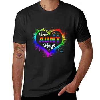 New Free Aunt Hugs LBGT Heart Rainbow Gay Pride Month Gift T-Shirt обикновена тениска лятна топ мъжка тренировка риза