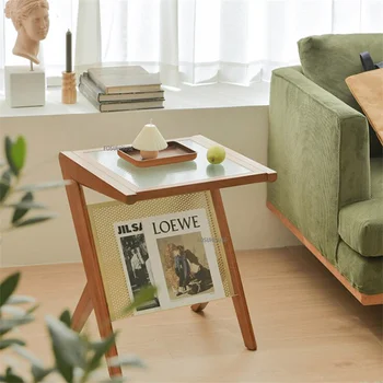 Nordic масивна дървена масичка за кафе за хол мебели светлина луксозен творчески дизайн диван странична маса Ins рафт стъклена маса за чай