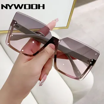 NYHOOW Секси слънчеви очила без рамки Дамска мода Класически квадратни слънчеви очила без рамки за мъже Марка дизайнер парти очила UV400