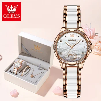 OLEVS Дамски автоматичен механичен часовник Дата Дамски ръчен часовник Луксозна керамична мода Дамски часовници от неръждаема стомана Reloj Mujer