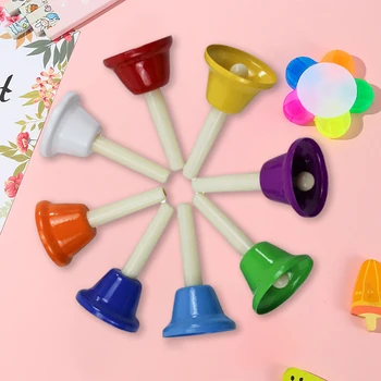 Orff ръка перкусии играчка цветни диатонични музикални камбани 8-нота ръка перкусии камбани за бебе ранно музикално образование
