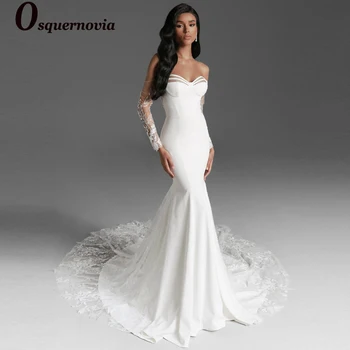 Osquernovia Реколта русалка сватбени рокли за жени скъпа дантела апликации съд влак бутон Vestido де Noiva персонализирани