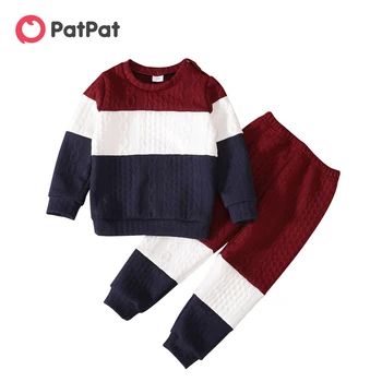 PatPat 2-парче малко дете момиче/момче Colorblock кабел плетени суитчър и панталони комплект