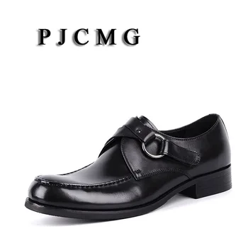 PJCMG нова мода удобни черно/червено естествена кожа ключалката каишка заострени пръсти плосък човек случайни класически официални обувки