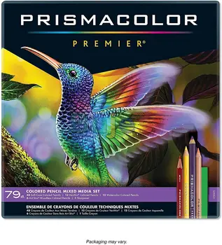 Prismacolor 1794654 Premier Mixed Media Set, цветни моливи-Art Stix-острилка, разнообразни цветове, 79-Count