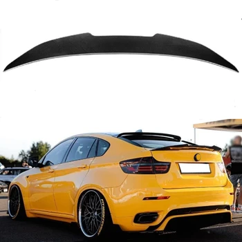 PSM Style Real Carbon Fiber Car Rear Trunk Boot Lip Spoiler Wing Big For BMW X6 E71 E72 2008-2014 Carbon Rear Trunk Wings