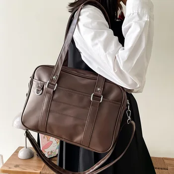 PU реколта жени колеж ученическа чанта чист цвят мода пътуват едно рамо Crossbody чанта голям капацитет отдих голяма пазарска чанта