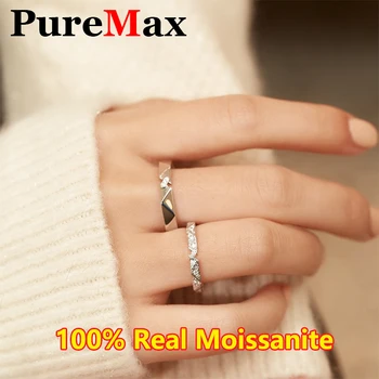 PureMax проста двойка Moissanite диамантен пръстен за жени мъжки оригинален 925 сребърен парти годежен пръстен премия приятелка подарък