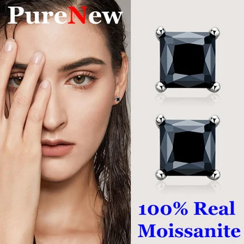 PureNew 1CT черни диамантени обеци Moissanite за жени и мъже оригинални 925 стерлинги сребро най-високо качество Moissanite обеци