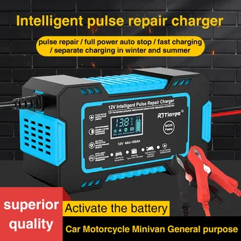 Quick Charge Car Battery Charger 12V 6A Pulse Repair LiFePO4 Зарядно устройство за мотоциклети AGM Deep GEL Lead-Acid