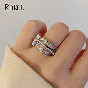 RAKOL Луксозен ретро кръст изрязани цирконий тройна обвивка пръст пръстени за жени изящни регулируеми пръстен момичета парти бижута