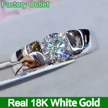 Real 18K бяло злато пръстен мъже годеж годишнина парти сватбен пръстен кръг Moissanite Diamond Classic Luxury 1 2 3 4 5 карат