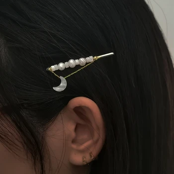 Real Pearl Barrettes Moon Shell Dangle Women Hair Clip Hairgrips Hair Accessories Girls Jewelry Handmade Fashion Hair Pins