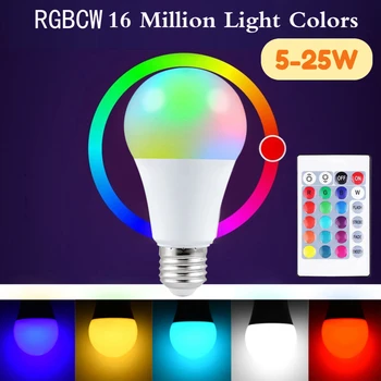 RGB спот светлина LED ампула E27 цветна интелигентна лампа крушка RGB Led 5W-25W магическа крушка с дистанционно управление димируема крушка за прожектори