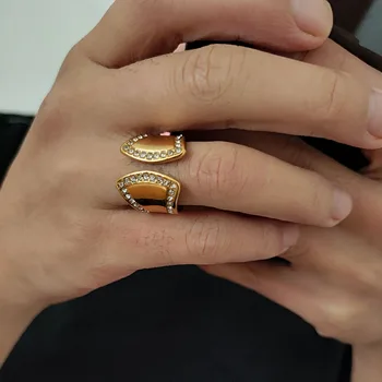 Rhinestone проправи отворени пръстени от неръждаема стомана изявление пръстени за жени водоустойчив елегантен бижута от неръждаема стомана