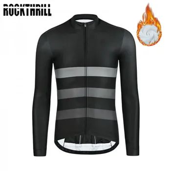 Rockthrill дълги ръкави Колоездене Джърси Светлоотразителни ивица зимата термично руно велосипед облекло мъжки MTB Roupa Ciclismo