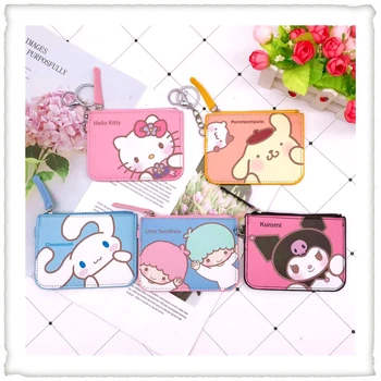 Sanrio Kawaii Hello Kitty Wallet Melody Kuromi Cinnamoroll монета чанта жени аниме деца Pu притежател на карти момичета рожден ден
