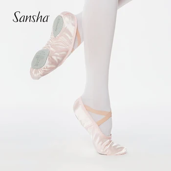 Sansha балетни обувки за възрастни розов сатен сплит подметка дишаща професионален балет чехъл за момичета жени мъже танц обувки NO.3S