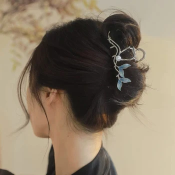 Sea Blue Twin Fishtail Metal Hair Claw Clip Нов изящен капещо масло Pearl Hairgrip Шнола Жени Аксесоари за коса Бижута