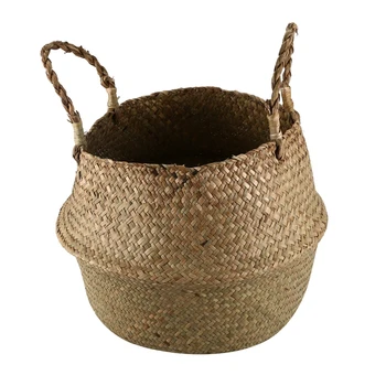 Seagrass Wickerwork Basket Ратан Сгъваема висяща саксия за цветя Плантатор Тъкани мръсно пране затрудняват кошницата за съхранение Начало декор