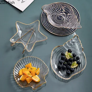Shell Shape Nordic Style Transparent Glass Tableware Dessert Fruit Snack Dessert Plate Storage Tray Home Decoration Tableware
