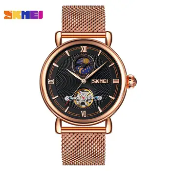 SKMEI 9220 Пълен автоматичен мъжки стоманен лентов часовник Мода водоустойчив механичен жироскопичен кух навън мъжки ръчни часовници мъжки часовник