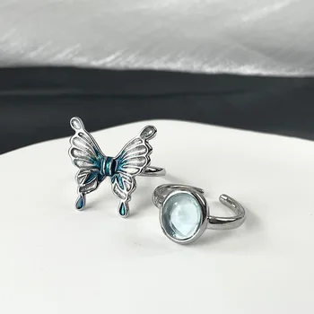 Sky Blue Butterfly Ring, Женски интернет знаменитост темперамент, Light лукс, носенето на показалеца