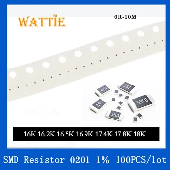 SMD резистор 0201 1% 16K 16.2K 16.5K 16.9K 17.4K 17.8K 18K 100PCS / партида чип резистори 1 / 20W 0.6mm * 0.3mm