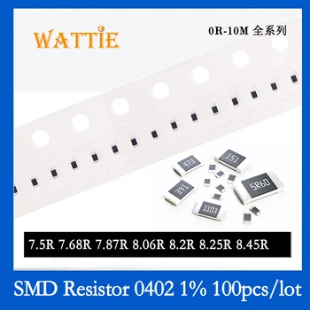 SMD резистор 0402 1% 7.5R 7.68R 7.87R 8.06R 8.2R 8.25R 8.45R 100PCS / партида чип резистори 1 / 16W 1.0mm * 0.5mm