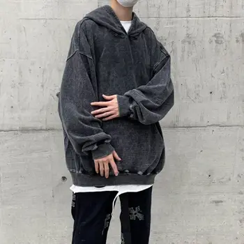 Street Men Hoodies Acid Washed Vintage Casual Hooded Pullovers Fleece Harajuku Hip Hop Streetwear Male Autumn Winter Sweatshirts