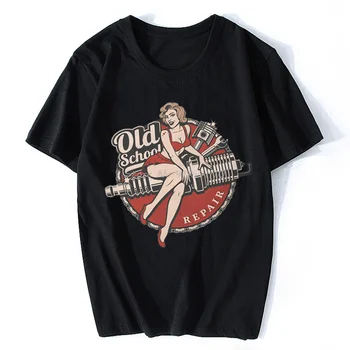 T Shirt For Men Hot Rod Retro Rockabilly Old School TShirt Men Pin Up Girl Model Art Camisetas Novelty Summer T-Shirt Tees