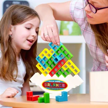 Tetra Tower Игра Подреждане на блокове Стек Градивни блокове Баланс Пъзел Съвет Монтаж Тухли Образователни играчки за деца Възрастни