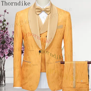 Thorndike 2023 Нов мъжки костюм 3брАмериканска версия Тънък модел Бизнес Groomsman Сватбен костюм на младоженеца (яке + панталони + жилетка)